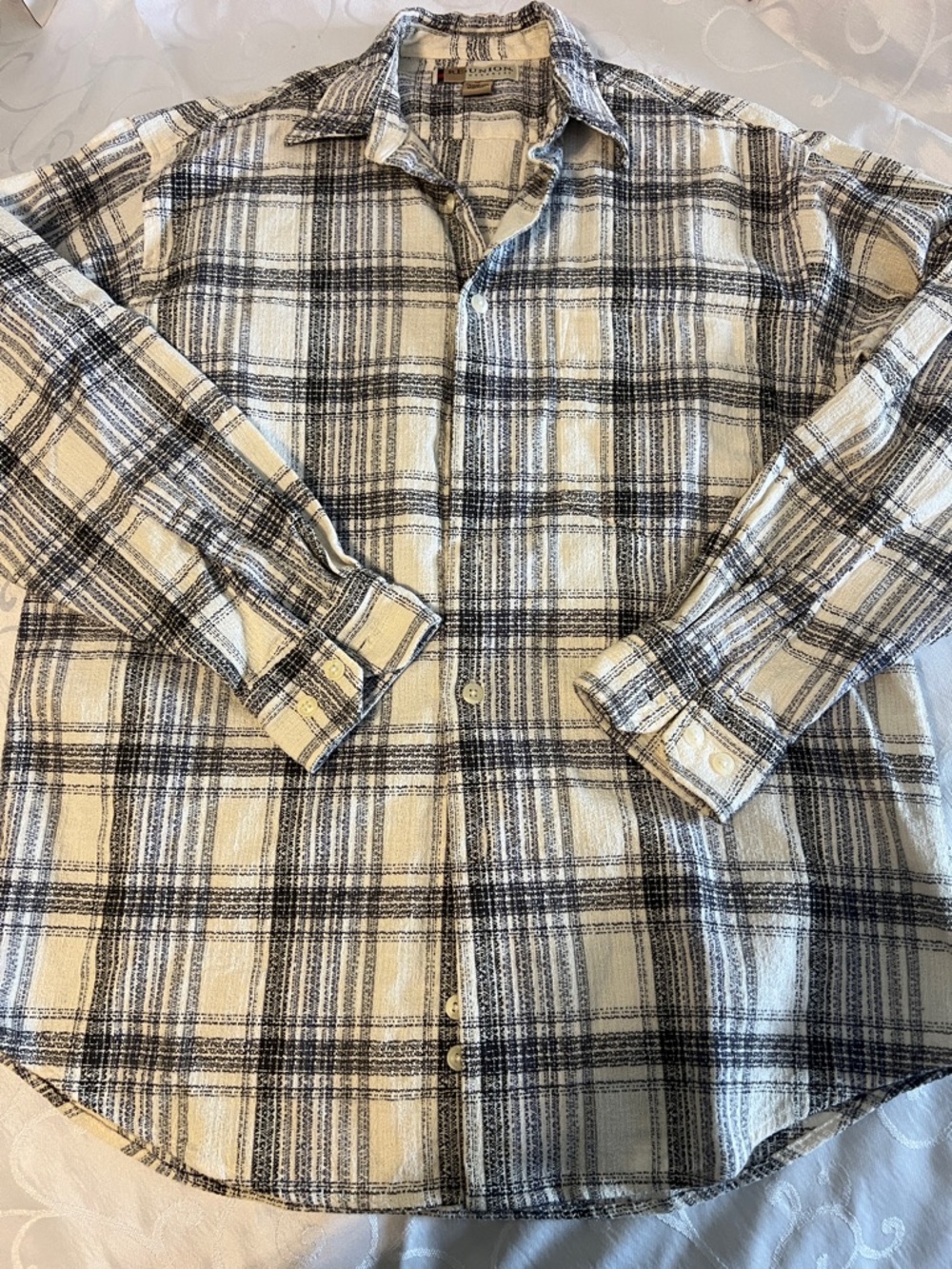 Re Union Mens Plaid Button-Down Shirt - White & Black